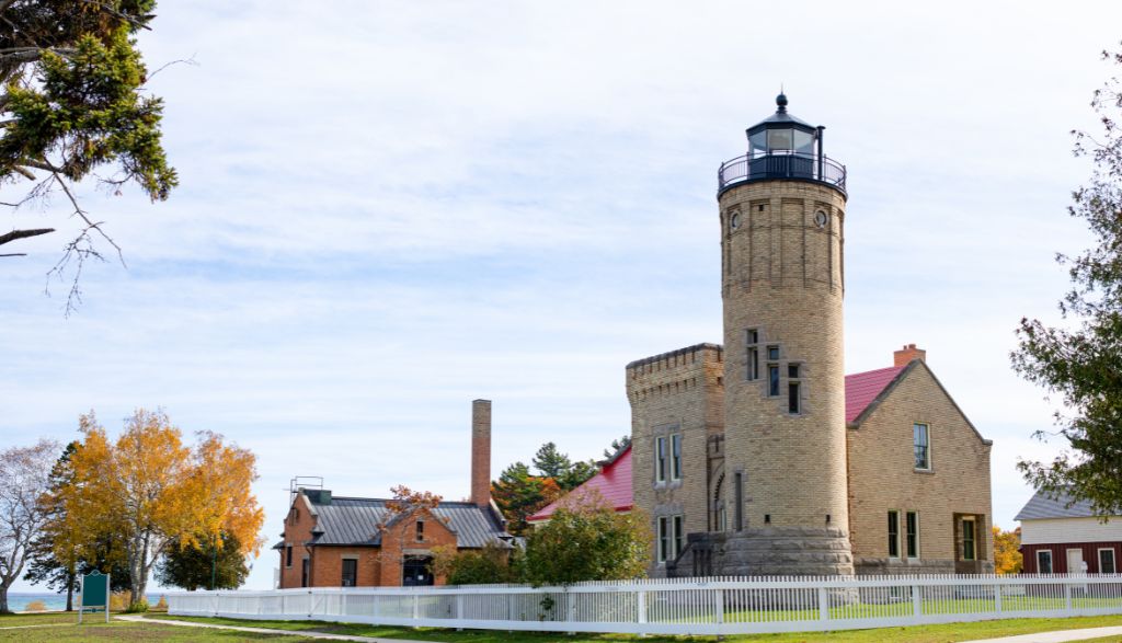 Old Mackinac Point Lighthouse in Mackinaw City, a must-do attraction along your Lake Michigan circular road trip.