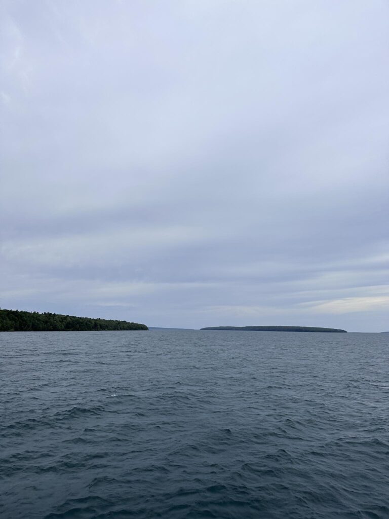 Apostle Islands Cruises boat docked in downtown Bayfield