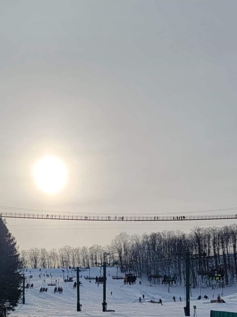 Boyne Mountain Resort has a pedestrian suspension bridge called SkyBridge Michigan