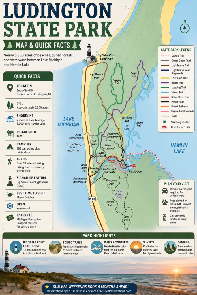 Ludington State Park map and guide
